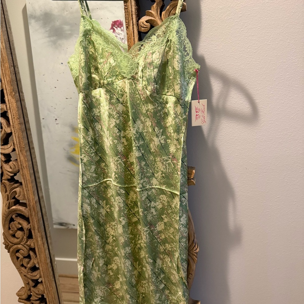 Gold Hawk Silk Midi Dress NWT Small